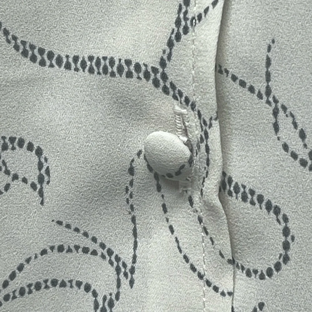 CAbi White Gray Abstract Ribbon Button Blouse